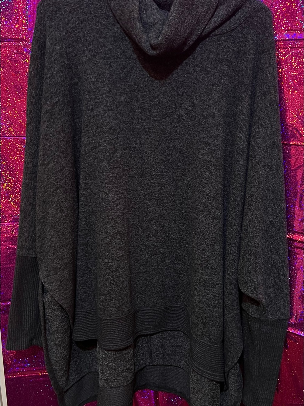 Zenana Outfitters Charcoal Hooded Poncho Sweater